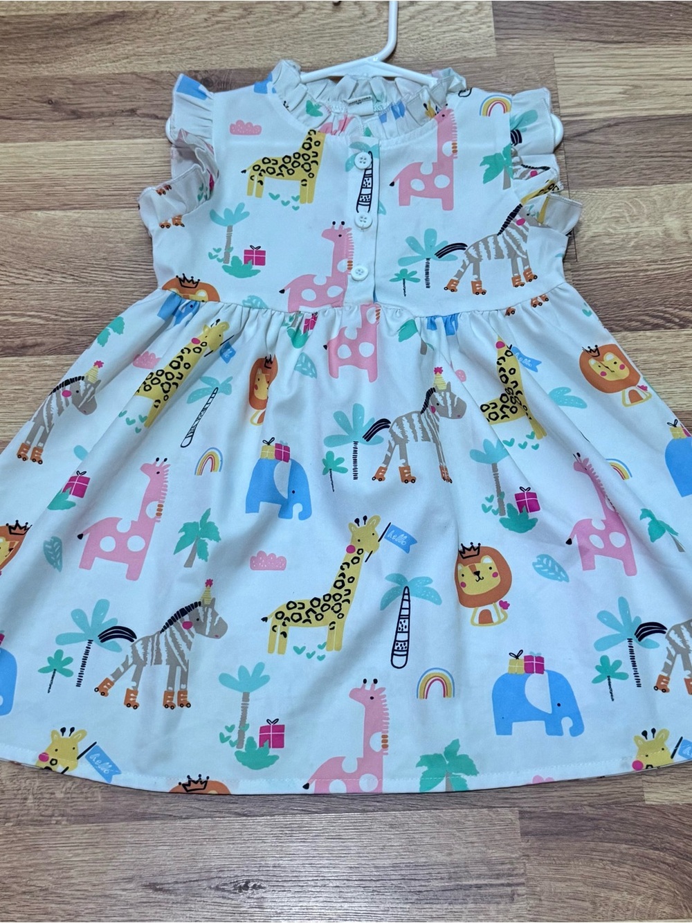 SHEIN Kids White Animal Print Ruffle Dress, Size 100 (~3T)